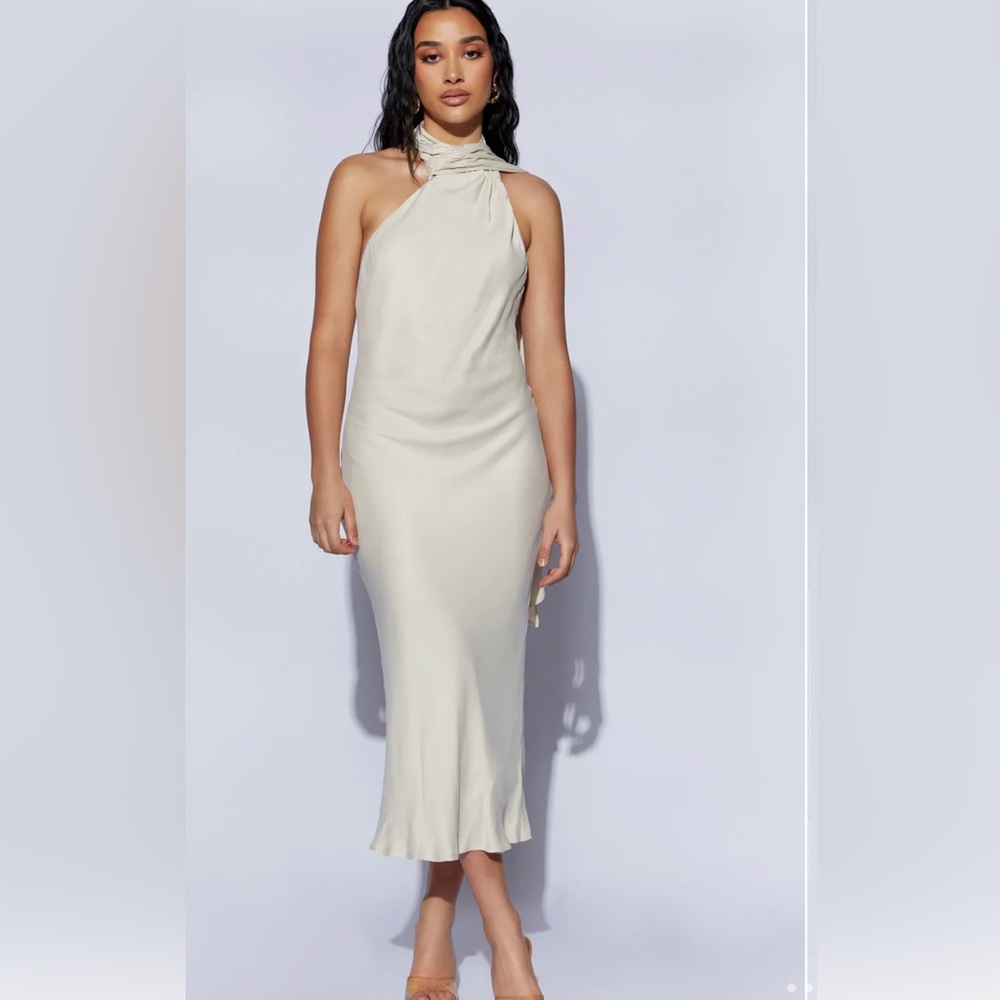 Meshki A-Line Ivory Neck-Wrap dress